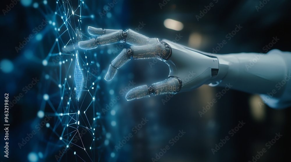 Aufkleber AI Machine learning Hands of robot and human touching on big data network connection background Digital Transformation Science and artificial intelligence technology innovation and fut : Generative AI