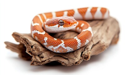 Obraz premium baby corn snake on wood isolated on white background baby red rat snake Pantherophis guttatus : Generative AI