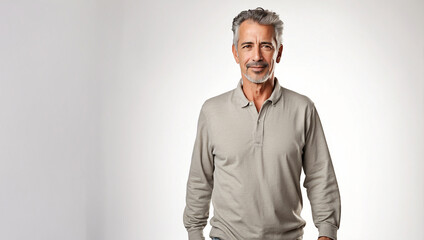 Portrait of a mature man walking isolated on white