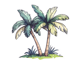 Obraz premium A beautiful illustration of two palm trees with lush green leaves, perfect for tropical or nature-themed projects.