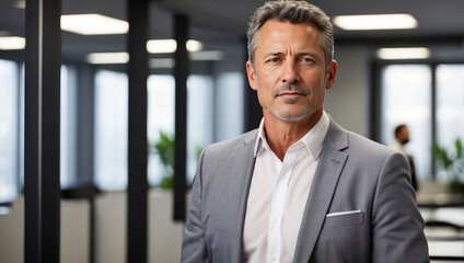 Fototapeta premium Proud Middle-aged Businessman Standing in an Office Lobby