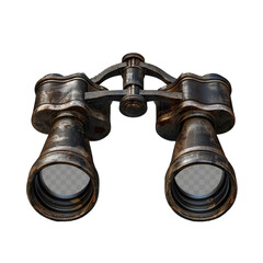 Vintage binoculars, for observing distant objects and exploring new horizons, isolated on transparent background PNG