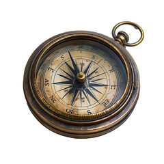 Old compass with a rustic brass cover, for navigating through life's journey and finding one's direction, isolated on transparent background PNG