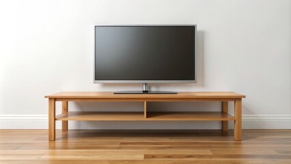 copy space, media console, household, TV stand, entertainment, Wooden table with a white background and space for copy designed specifically for placing a television on top