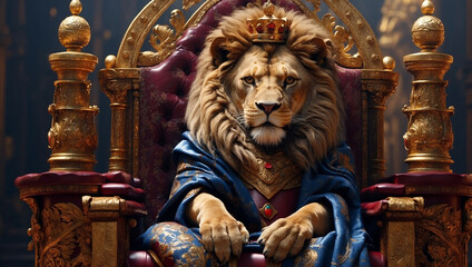 Royal Lion Sitting on a Throne Closeup