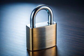 Fototapeta premium metallic, object, close-up, steel, lock mechanism, privacy, isolated, security, background, shiny, lock, key, metal, safety, Shiny metallic padlock on plain background Close Up