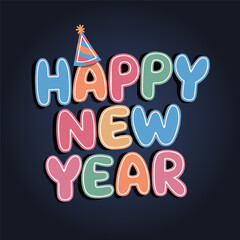 Happy New Year. Lettering. Handwritten New Year's text in retro style.