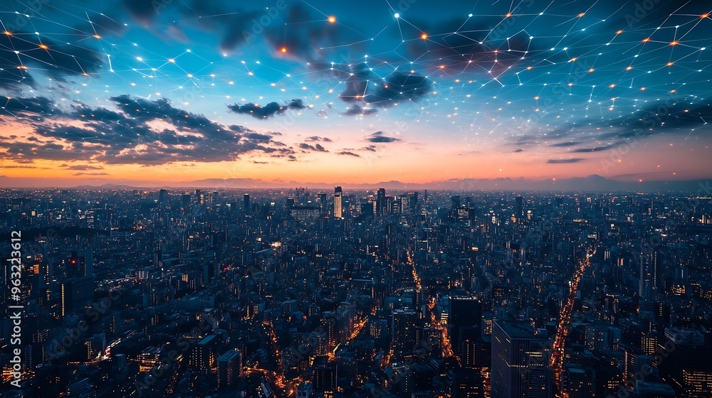 Leinwandbilder modern city and wireless communication network concept smart city digital transformation visual with