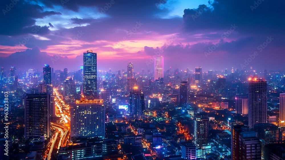 Poster banner smart city dot point connect with gradient line connection technology metaverse concept bangk