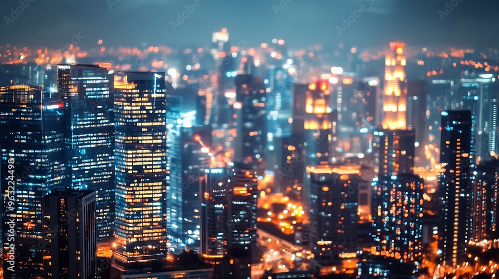 Poster modern cityscape and communication network concept internet of things ict information communication 
