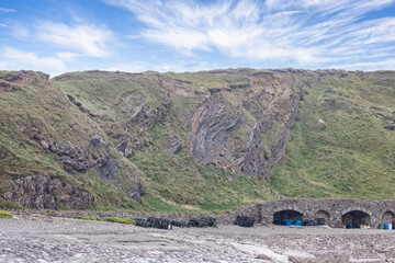 Synclines and anitclines -  geological features on the cliffs at Bude, Cornwall, UK