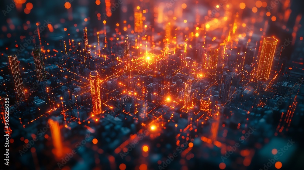 Fototapete Smart city connection  dot point connect with line network technology metaverse conceptBig data connection technology Telecommunication and communication network concept : Generative AI