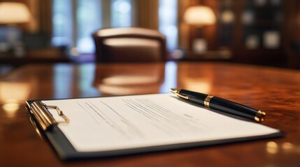 Fototapeta premium A Pen and Clipboard On A Wooden Desk