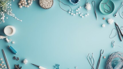 Obraz premium Blue Background with Jewelry Making Supplies
