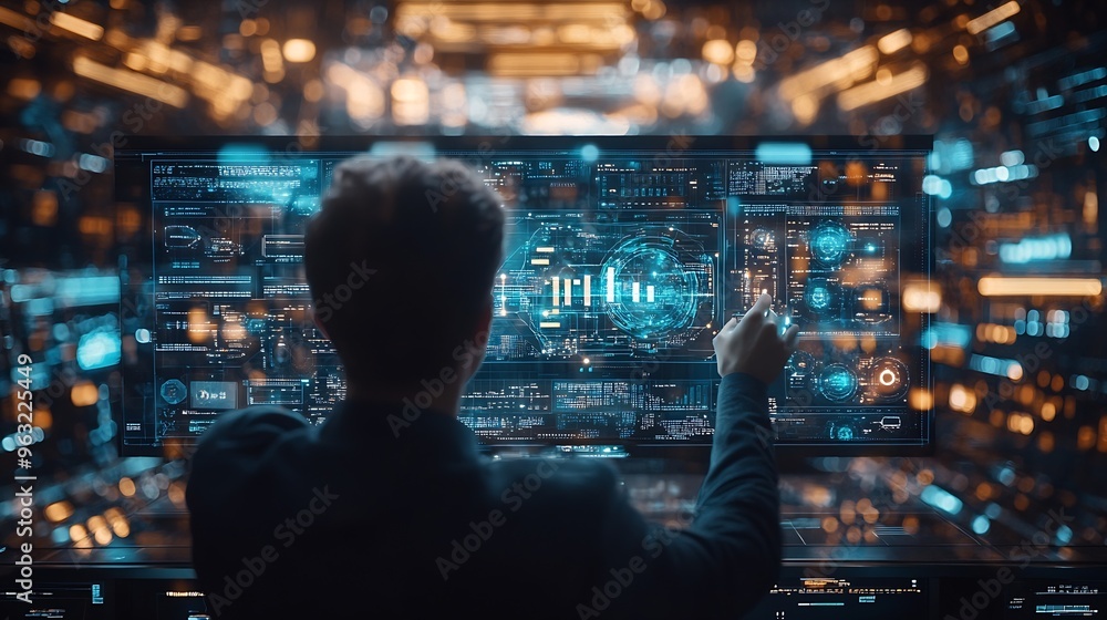 Poster Digital technology internet network connection big data digital marketing IoT internet of things Business man using modern computer surfing internet futuristic innovative technology ba : Generative AI