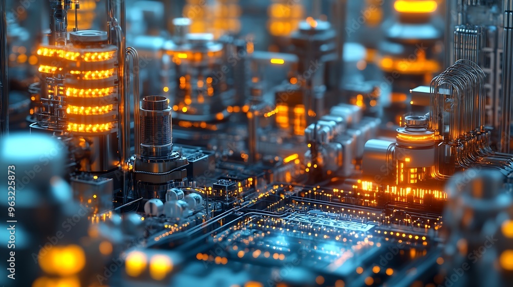 Poster Industrial network concept Factory automation Digital transformation Wide image for banners advertisements : Generative AI