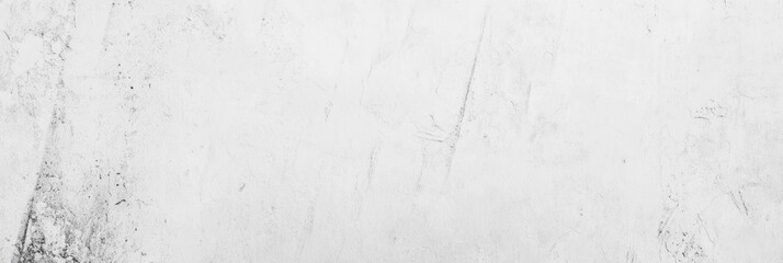 Naklejka premium White old concrete wall light grunge texture wide banner format background with copy space for text. Grunge light gray Soft white texture