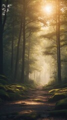 Obraz premium Anime background of light and forest during the day.