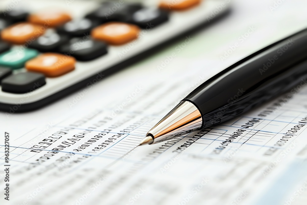 Poster close-up of a pen on a spreadsheet.