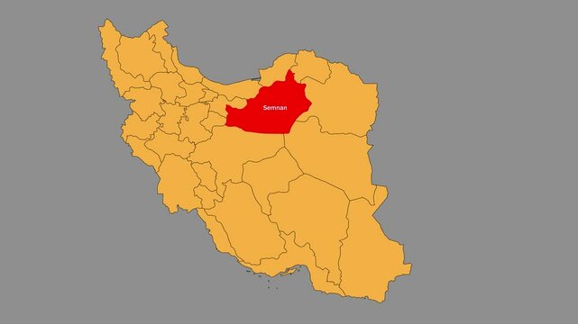 Semnan map animated video. Map Highlighted on the Iran map with animation and colour with Gray background in video format.	
