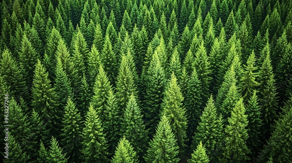 Aufkleber aerial view of a dense coniferous forest with countless evergreen trees creating a mesmerizing textu