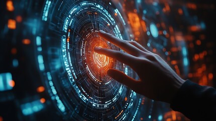 Hand touching abstract network circle technology structure Innovation networking future worldwide global concept : Generative AI