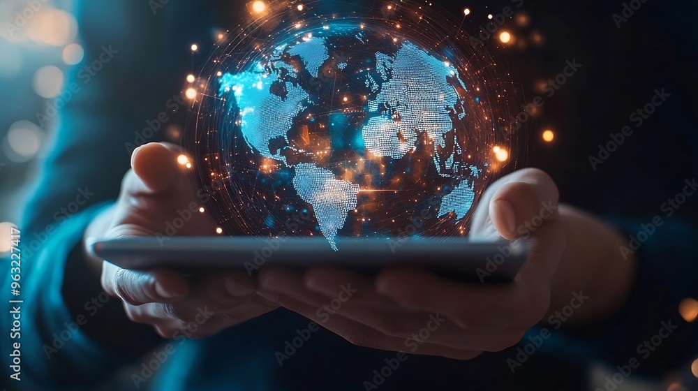 Poster global internet network connection global business internet of thing concept business man using digi