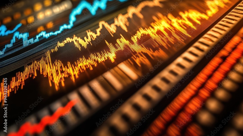 Aufkleber dynamic stock market graphic showcasing financial trends and data analysis with vibrant colors and i