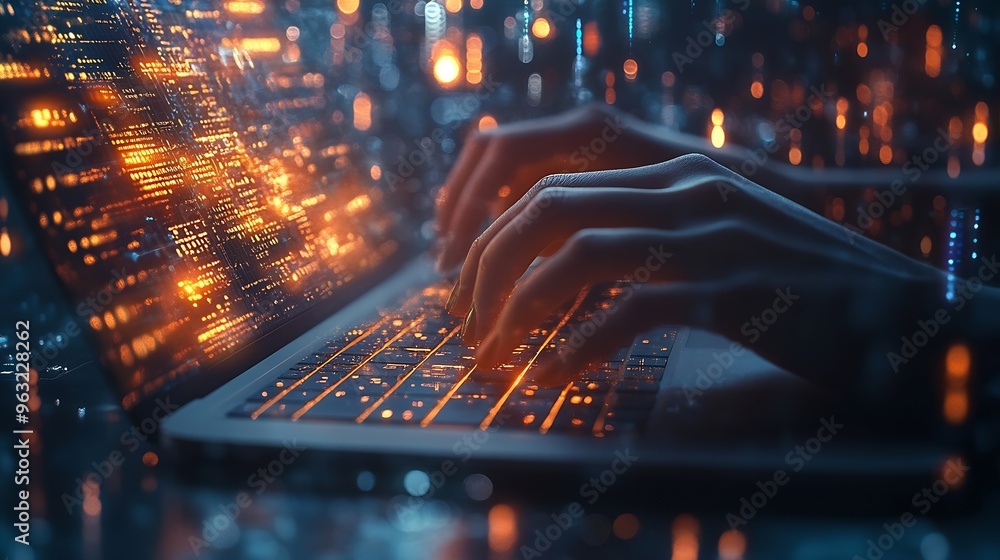 Aufkleber Data processing digital technology software development concept Computer programmer software engineer working on laptop with data exchange code Ai Aritificial intelligence : Generative AI