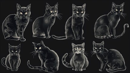 Fototapeta premium Seamless Pattern of Black Cats on Dark Background