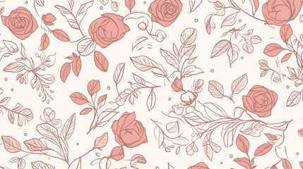 Seamless Floral Pattern of Red Roses on White Background
