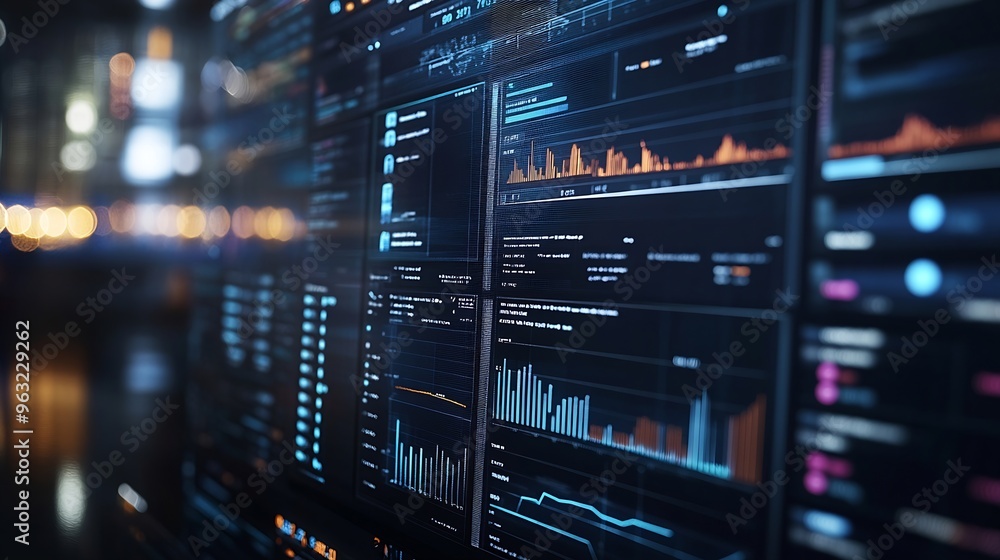 Aufkleber Data analytics automated with AI technology Big data business analytics and artificial intelligence automation Dashboard report with sales and operations charts and KPI insights on tou : Generative AI