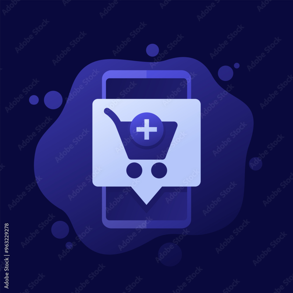 Poster add to order icon with shopping cart and a phone, vector design