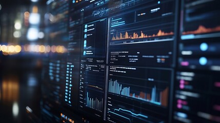 Fototapeta premium Data analytics automated with AI technology Big data business analytics and artificial intelligence automation Dashboard report with sales and operations charts and KPI insights on tou : Generative AI