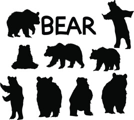 set of animals silhouettes bear silhouettes vector