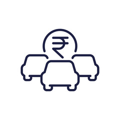 car fleet costs icon with indian rupee, line vector