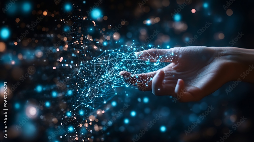 Aufkleber Digital transformation conceptual for next generation technology era AI Machine learning Hands touching the big data structure Digital data network connections Data transformation : Generative AI