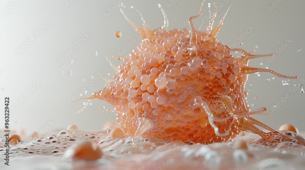 Fototapete a 3d rendering of a cancer cell, providing an immersive view of its intricate structure and irregula
