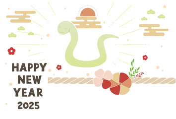 2025年 蛇年の年賀状テンプレート ベクターイラスト