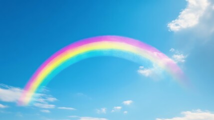 Colorful rainbow arching across a blue sky