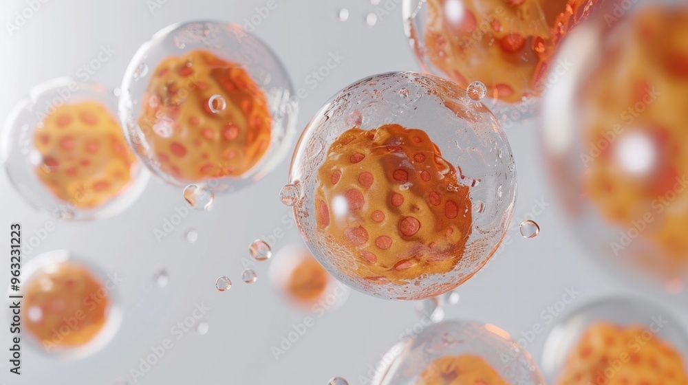 Poster a captivating 3d animation of a human cell dividing, showcasing the dynamic process in a visually en