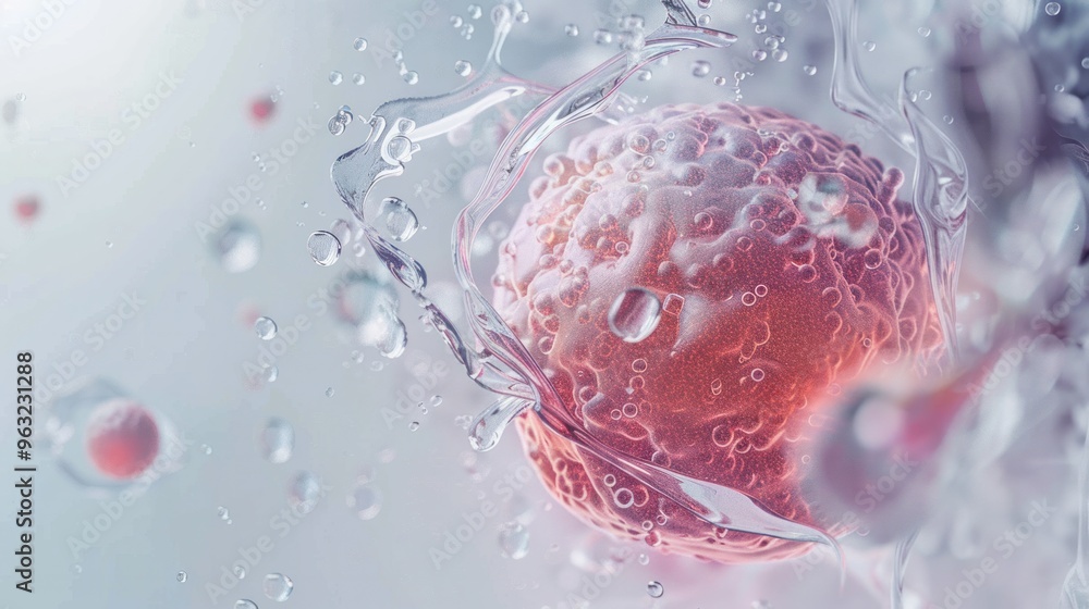 Poster a captivating 3d animation of a human cell dividing, showcasing the dynamic process in a visually en