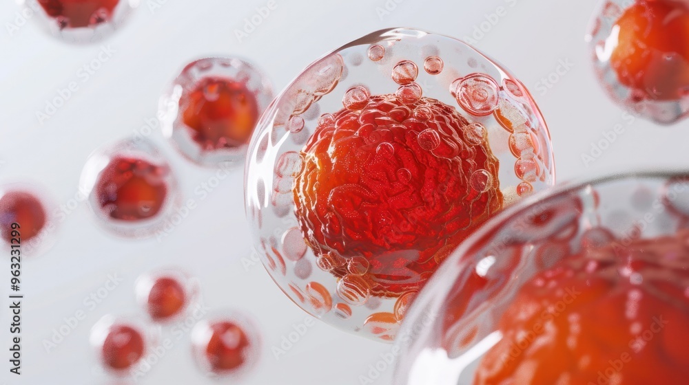 Poster a captivating 3d animation of a human cell dividing, showcasing the dynamic process in a visually en