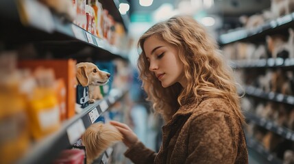 Fototapeta premium Woman shopping browsing in pet store : Generative AI