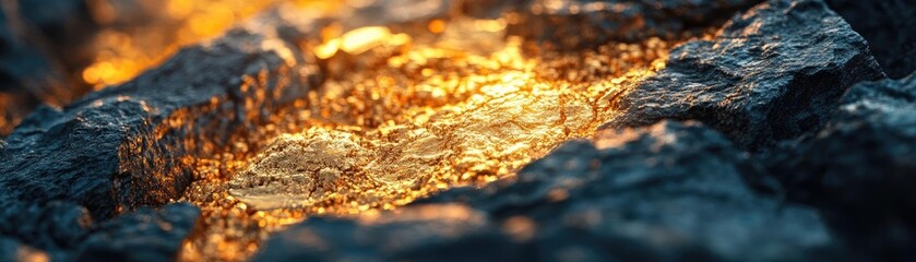 Lava flows over rocky terrain, reflecting light and creating a mesmerizing, fiery surface. Perfect for nature and geological themes.