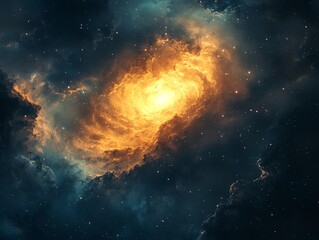 Fototapeta premium Cosmic Nebula with Bright Star Cluster.