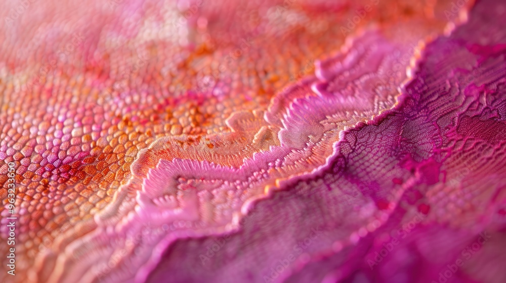Poster macro photograph of a textile surface, revealing the intricate details of hand-dyed patterns and the