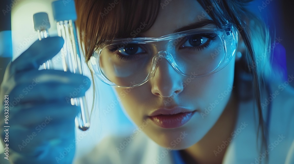 Aufkleber female doctor working with test tube and experimental in laboratory medical and scientist concept : 