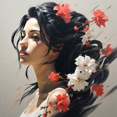 Naklejka premium Beautiful woman with a flower on her head