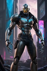 Naklejka premium robot cyborg soldier